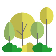 Flat Simple Trees and Bushes Illustration Natural Forest Woodland Scenery