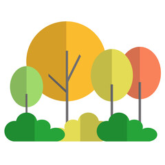Flat Style Beautiful Colorful Autumn Trees and Bushes Nature Landscape