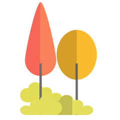 Flat Geometric Style Two Tree and Bush Landscape Element Illustration