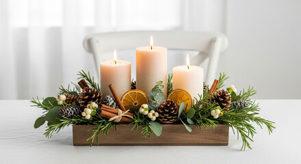 Candle centerpiece ideas for christmas table decorations with pine cones and cinnamon sticks decor ideas