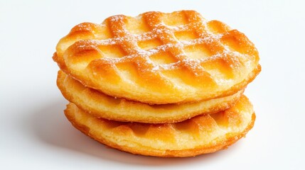 Golden waffles with powdered sugar sweet crispy breakfast treat
