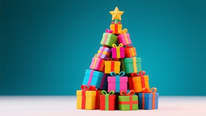 Colorful Gift Boxes Arranged as a Christmas Tree for Celebration