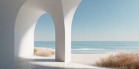 Coastal archway, serene beach view