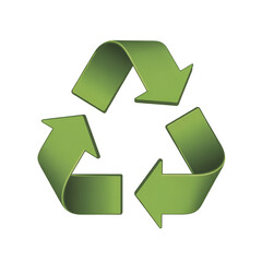 Green 3D Rendered Recycling Symbol with Curved Arrows on Black Background icon