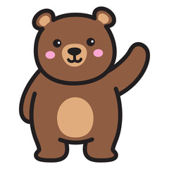 Brown Bear Doodle on Transparent Background with Waving Paw Illustration Cute Animal Character for Children's Design Projects and Educational Materials