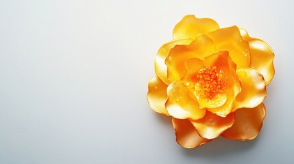 Golden artificial flower glossy petals soft light neutral background