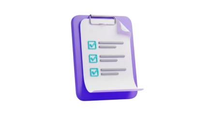 Purple clipboard with checklist and checkmarks isolated on a transparent background to do list