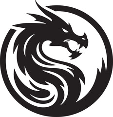 fierce dragon silhouette with wings and claws isolated on white background