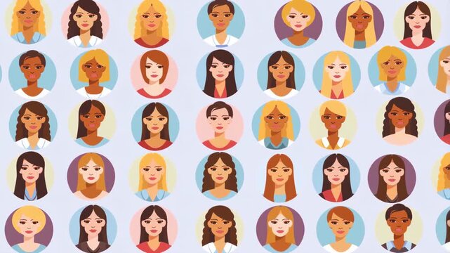 Diverse female faces scrolling animation pattern