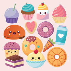 Cute Dessert Vector Illustration – Kawaii Sweets, Donuts, Cupcakes, and Candy Design
