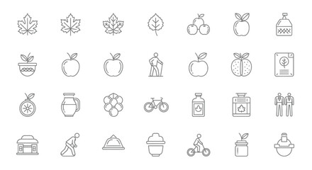 Outline Vector Icons Collection: Featuring Nature, Food, Lifestyle, and Outdoor Activity Symbols