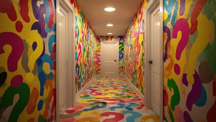 Colorful hallway with question marks (2)