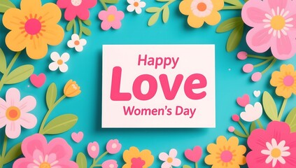 Happy Love Women's Day Celebration with Colorful Floral Background
