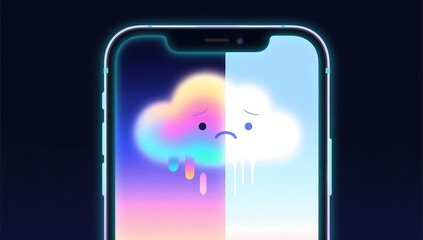 Smartphone Display with Cloud Emotion Concept and Colorful Background