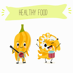 Buddha's hand fruit funny characters, hand drawn vector illustration.