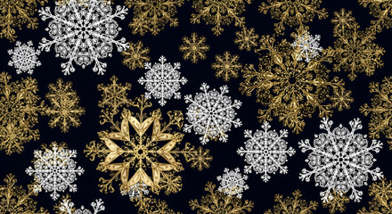 Elegant golden and white snowflake pattern perfect for winter holiday designs and festive celebrations