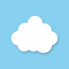Abstract icon of a flat cartoon fluffy cloud with a shadow on a blue background. Vector EPS 10.