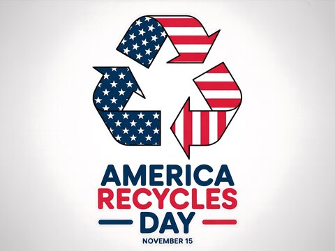 Recycling symbol embellished with american flag colors for america recycles day celebration