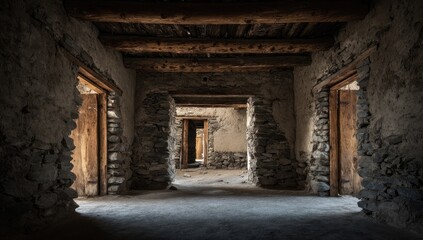Obraz premium Interior of an aged stone and timber building