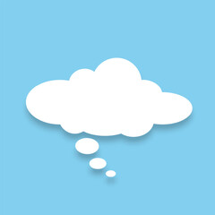 A speech bubble on a blue background. A chat window for commenting on messages and comics. A white flat cloud. Vector EPS 10.