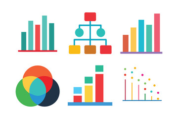Graph Chart Flat Vector Icon Set