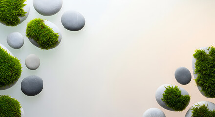 Zen-like composition with moss-covered stones and serene gradients, perfect for wellness, spa, and natural beauty projects
