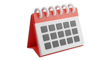 Red and White 3D Desk Calendar with Gray Squares isolated on a transparent background object