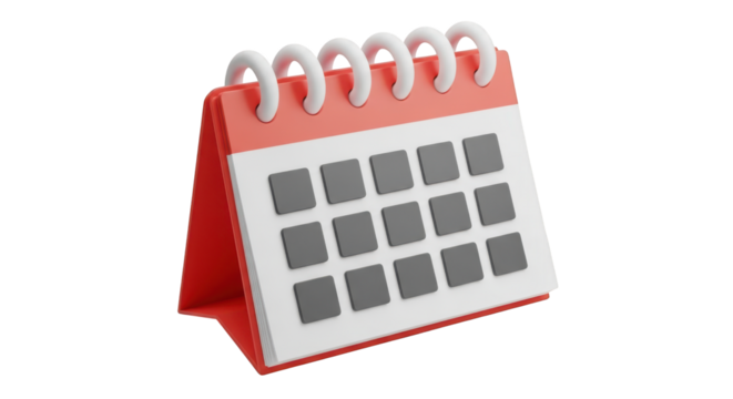 Red and White 3D Desk Calendar with Gray Squares isolated on a transparent background object