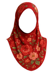 Red Hijab Mockup Image with Floral Pattern