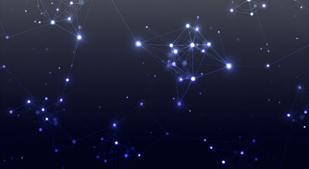 Dynamic network connections with glowing nodes representing data flow and global communication