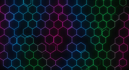 Vibrant neon hexagon pattern with glowing lines creating a modern, futuristic digital design perfect for tech or abstract backgrounds