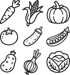 Hand-Drawn Vector Set of 9 Cute Vegetables, Perfect for Educational and Culinary Projects