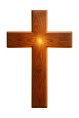 Glowing wooden Christian cross symbolizing faith and spirituality.