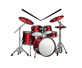 Professional Red Drum Set on Stage