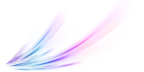 Light beam illustration, neon light strip, high speed motion background, on transparent background in PNG format. Glow luminous glitter shimmer trail. 