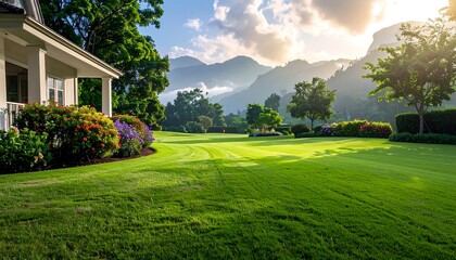 Lush golf course landscape with a home