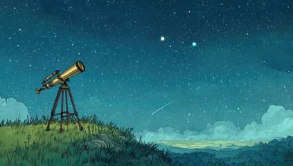 Telescope gazing at starry night