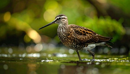 Bird in shallow water, blurred background
