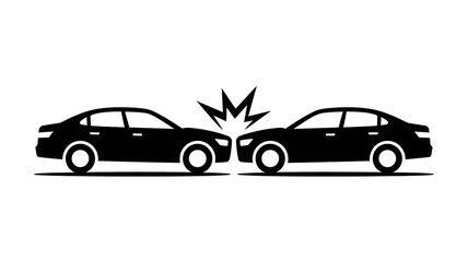 Fototapeta premium Car accident collision vector icon illustration depicting the impact of two vehicles on a white background flat design