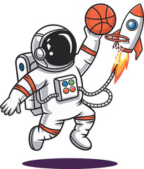 Astronaut Playing Basketball With Rocket Ship Hoop Out of This World Fun Graphic Design