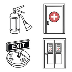 "Fire & Rescue Safety Icons | Fire Extinguisher, Alarm, Emergency, Hazard & Protection Symbols Vector"