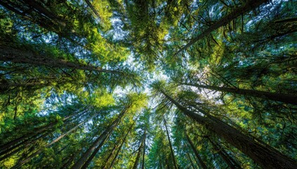 Lush forest canopy viewed from below