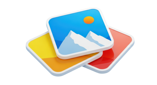Stacked colorful app icons with mountain landscape isolated on a transparent background software icon