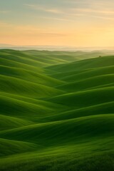 Obraz premium Rolling green hills under warm sunset sky