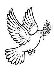 Dove flying with olive branch in beak symbolizing peace