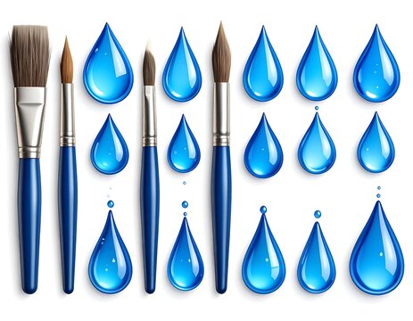Blue paintbrushes and water drops - Powered by Adobe
