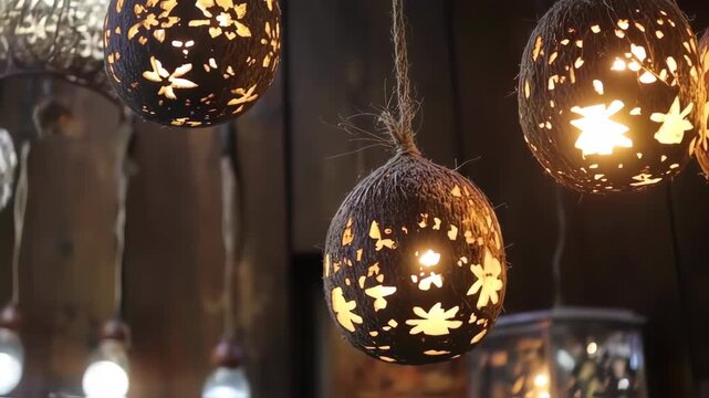 Decorative coconut shell lamps hanging