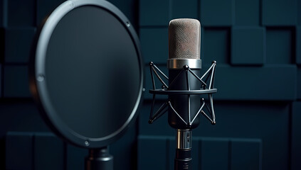 Professional Studio Microphone and Pop Filter Ready for Recording