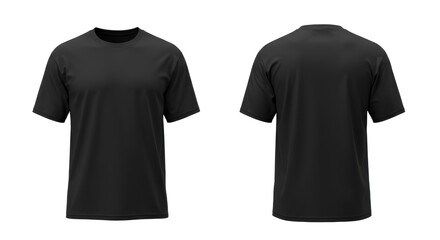 Plain black oversized short-sleeved t-shirt, classic crew neck, smooth cotton, wrinkle-free, front and back views, laid flat on transparent, no shadows, concept for e-commerce product display