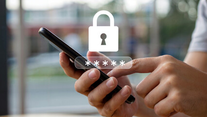 Protect your digital life entering your secure password on a smartphone with a padlock icon overlay for ultimate data safety